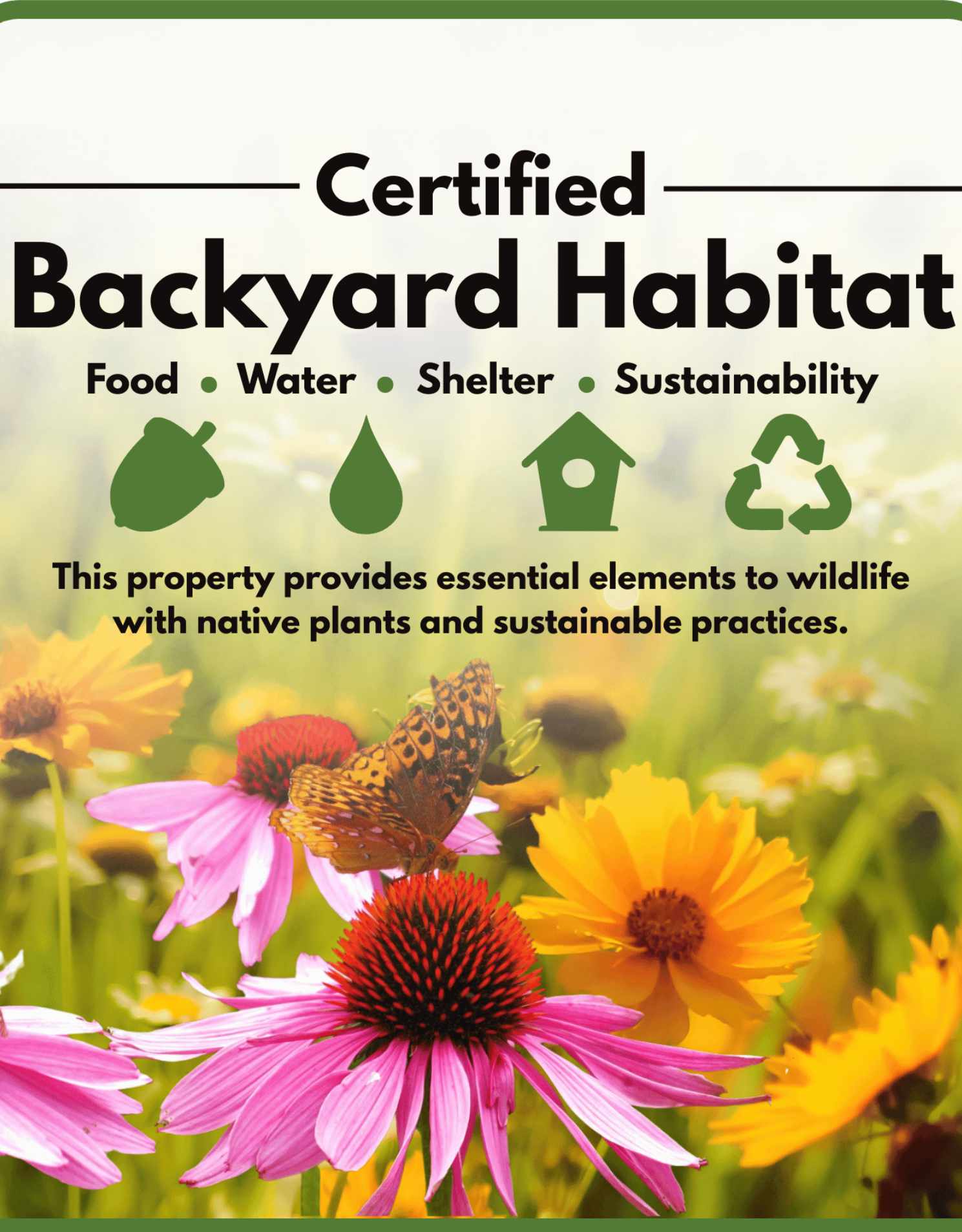 Wildflowers close up in field with sign text on over top half